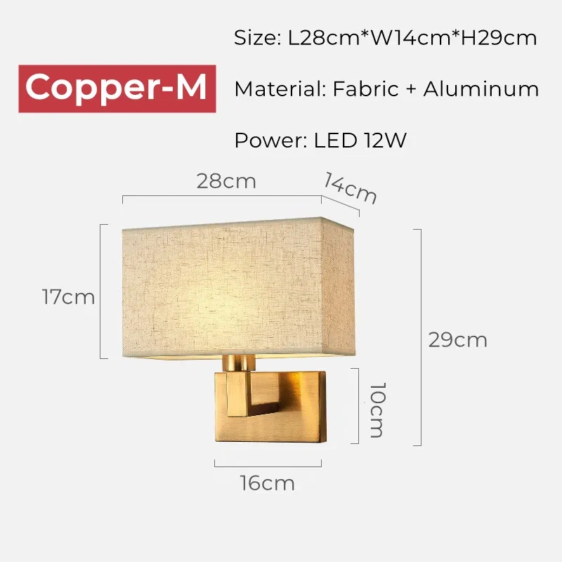 12W Hotel Bedside Fabric Wall Lights with Switch LED Spotlight Reading Wall Lamp Bedroom Study Nordic Home Decor Light Fixture