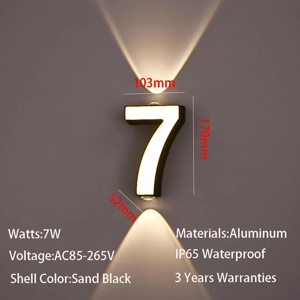 AC85-265V 7W LED Wall Lamp Digit Number Indoor&Outdoor IP65 Waterproof Modern Minimalism Style Aluminum Porch Garden Lights