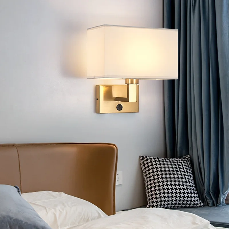 12W Hotel Bedside Fabric Wall Lights with Switch LED Spotlight Reading Wall Lamp Bedroom Study Nordic Home Decor Light Fixture