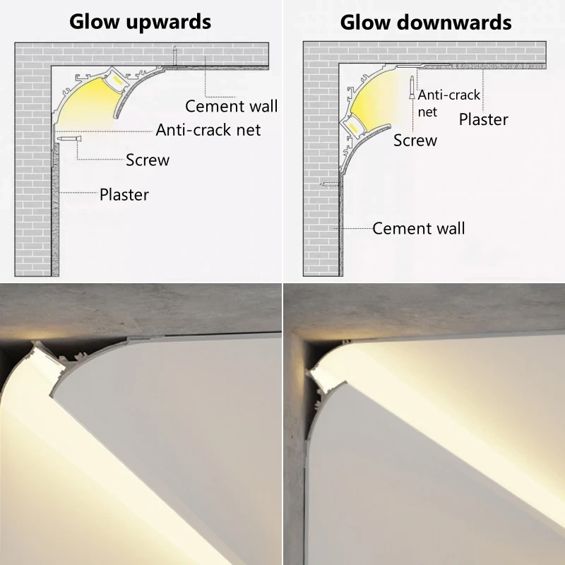 Free Ceiling LED Aluminum Profile Invisible Frameless Gypsum Channel Top Corner Line Lamp Waistline Wall Washer Backlight Light