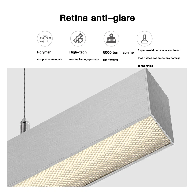 SCON Minimalist LED Long Strip Light Modern Silver Linear Pendant Lights For Dining Table Office Room Cord Hanging Lamp 30W