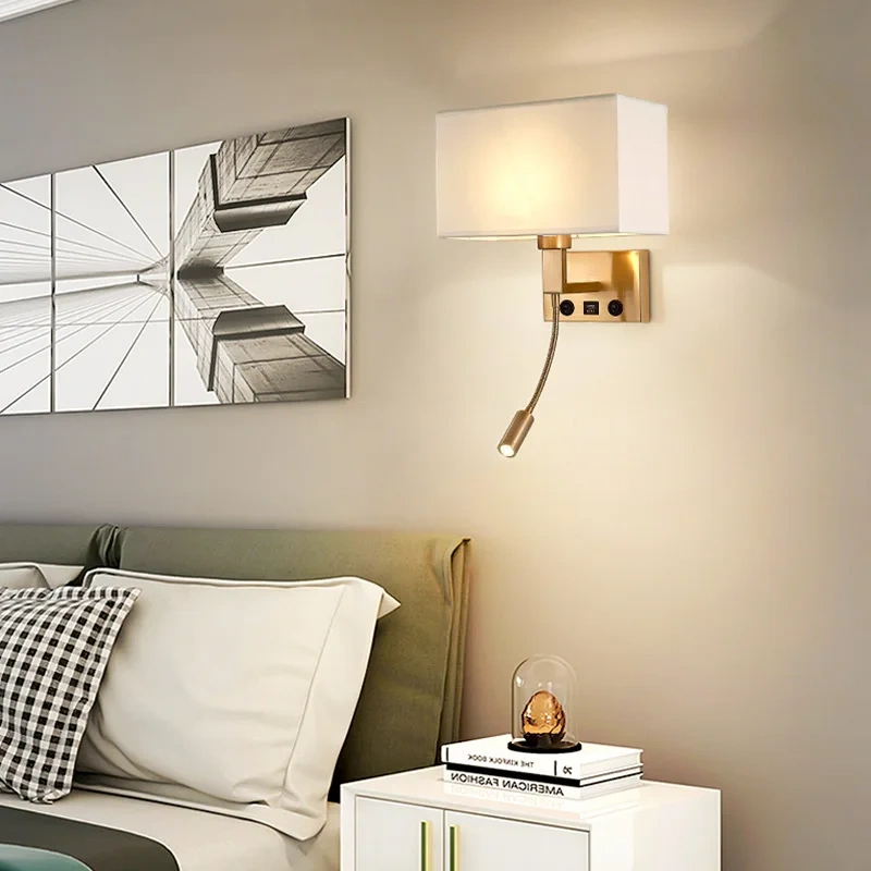12W Hotel Bedside Fabric Wall Lights with Switch LED Spotlight Reading Wall Lamp Bedroom Study Nordic Home Decor Light Fixture