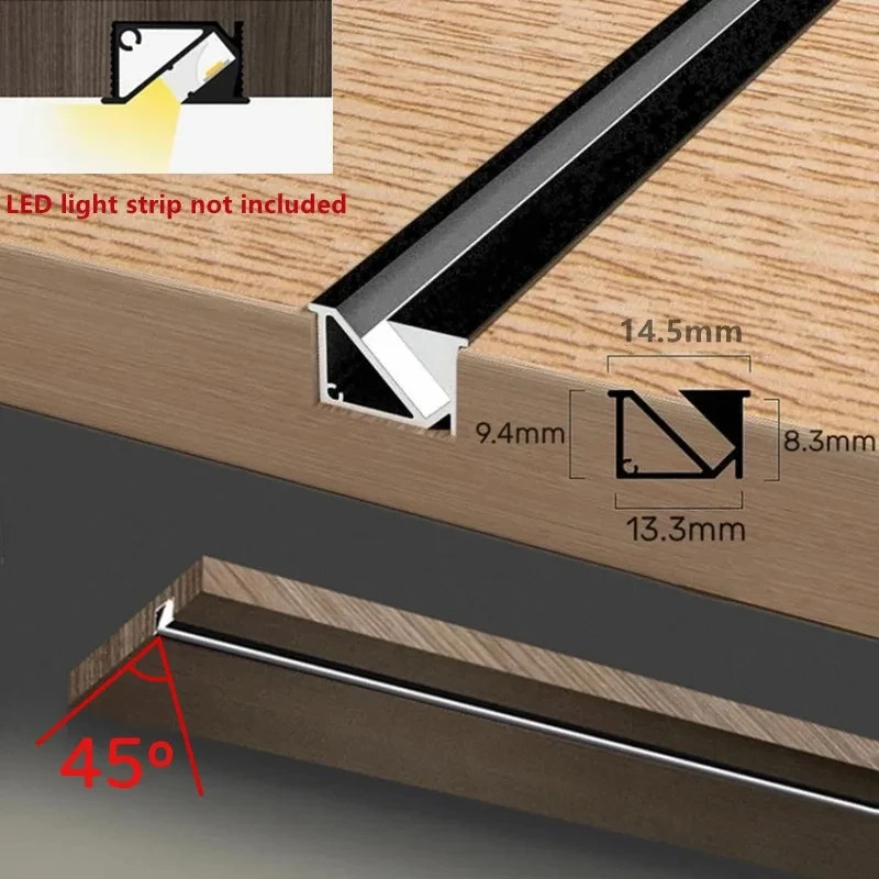 Ultra-thin LED Aluminum Profile Recessed 45º Cabinet Light Bar Silicone Cover Shelf Cabinet Linear Bar Lights Without LED Strip