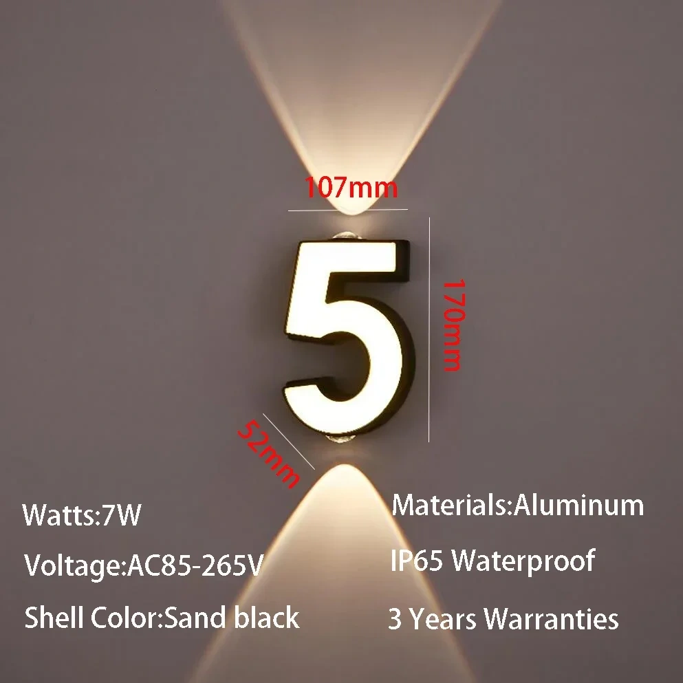 AC85-265V 7W LED Wall Lamp Digit Number Indoor&Outdoor IP65 Waterproof Modern Minimalism Style Aluminum Porch Garden Lights