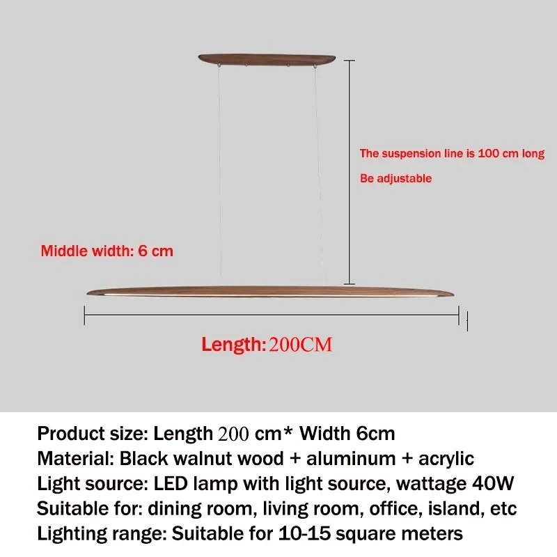 Modern Wooden Pendant Light LED Long Linear Hanging Lamp for Kitchen Island Office Bar Dining Living Room Lighting
