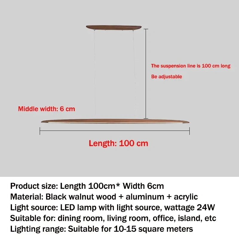 Modern Wooden Pendant Light LED Long Linear Hanging Lamp for Kitchen Island Office Bar Dining Living Room Lighting