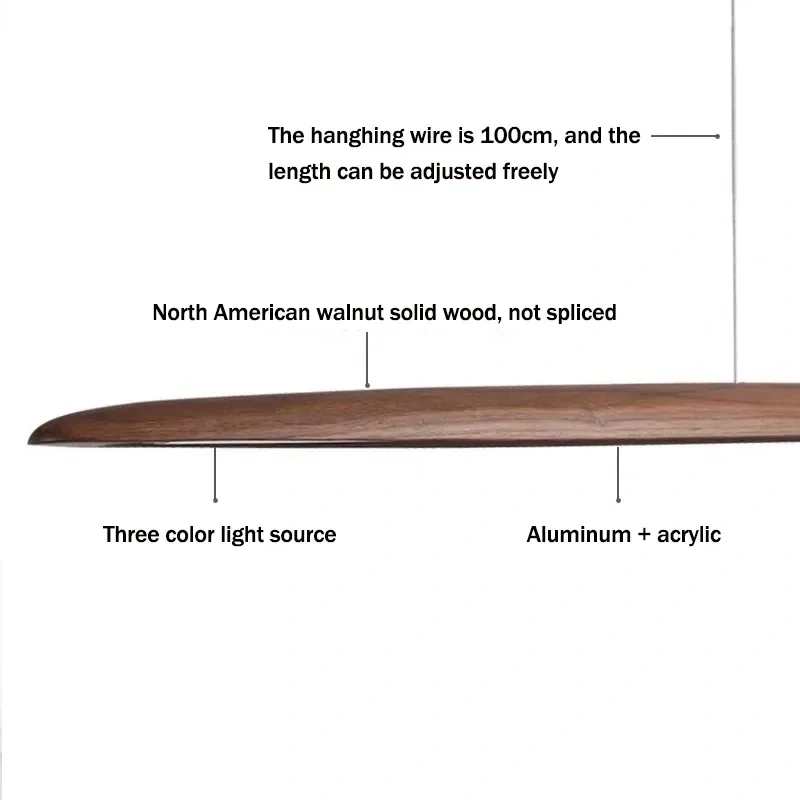 Modern Wooden Pendant Light LED Long Linear Hanging Lamp for Kitchen Island Office Bar Dining Living Room Lighting