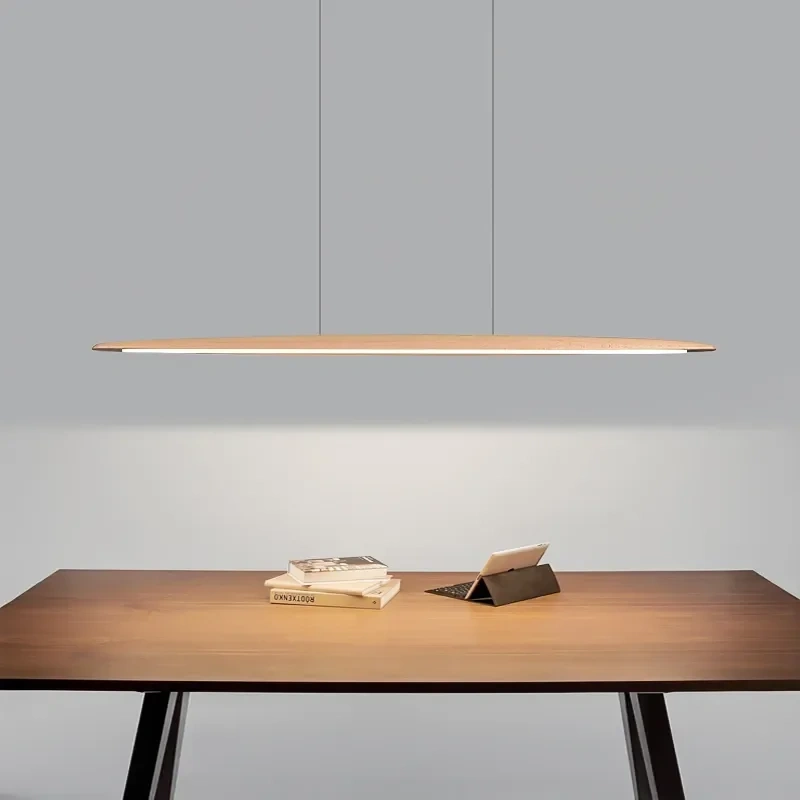 Modern Wooden Pendant Light LED Long Linear Hanging Lamp for Kitchen Island Office Bar Dining Living Room Lighting
