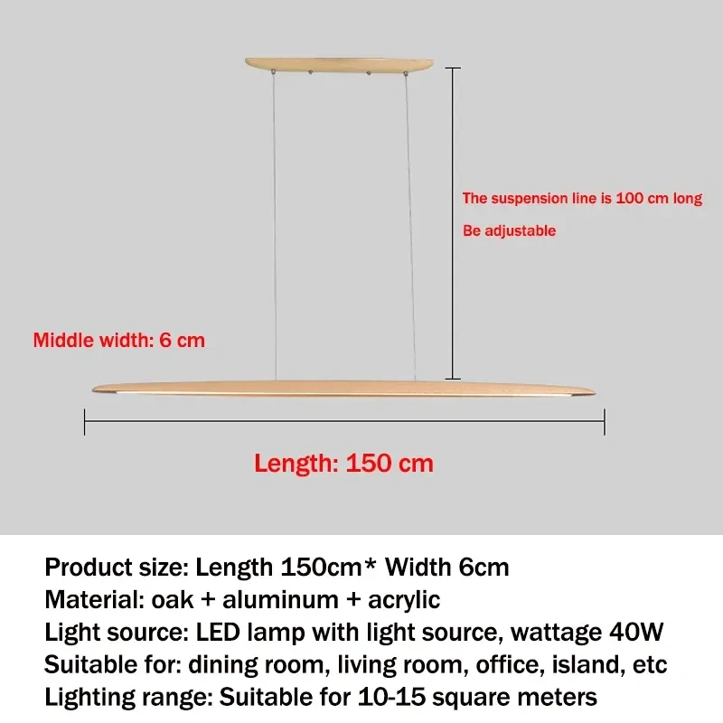 Modern Wooden Pendant Light LED Long Linear Hanging Lamp for Kitchen Island Office Bar Dining Living Room Lighting