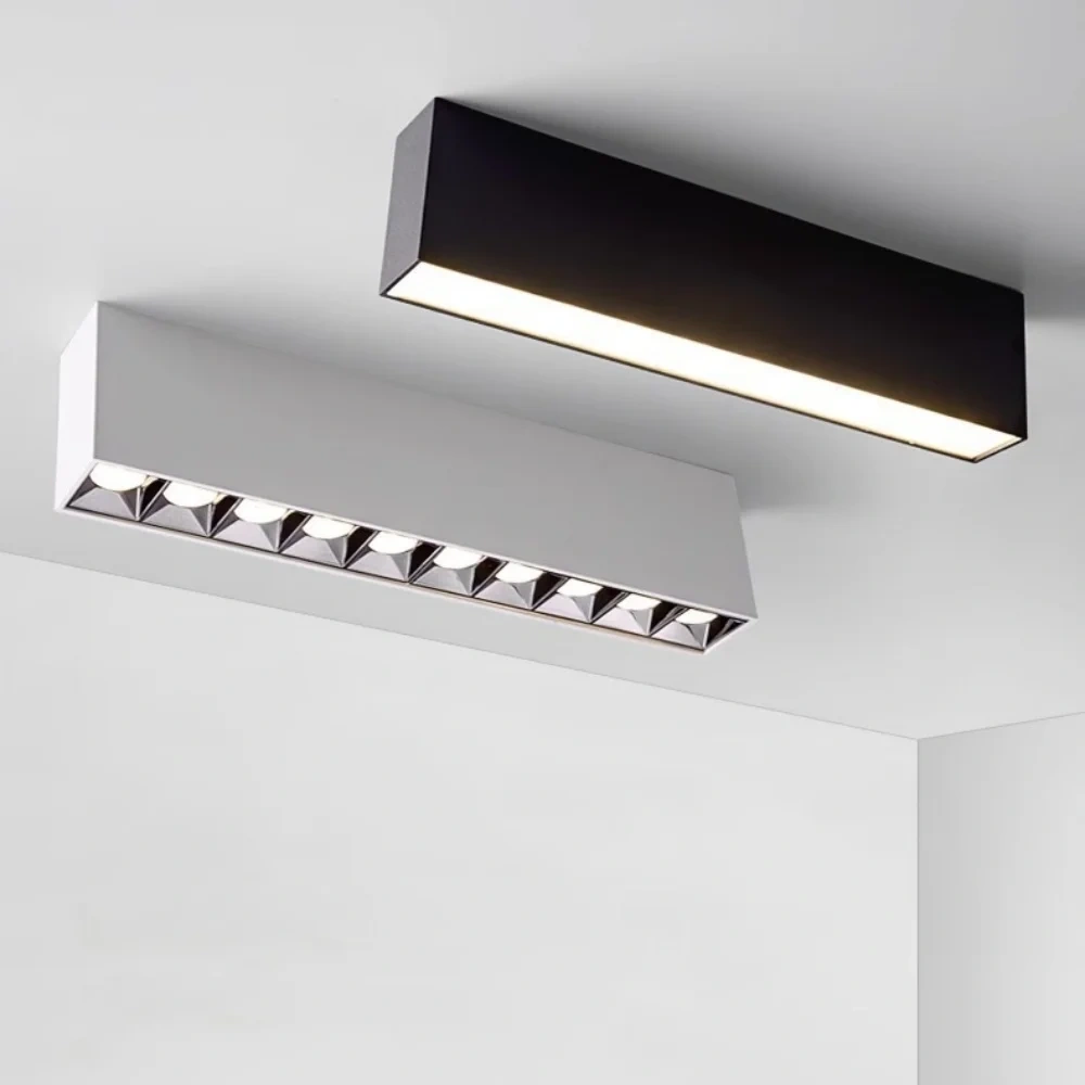 Anti-Glare Linear Surface Mounted Grille Line Lights 10W20W30W40W 110V 220V indoor Strip COB LED Ceiling Downlight and Spotlight