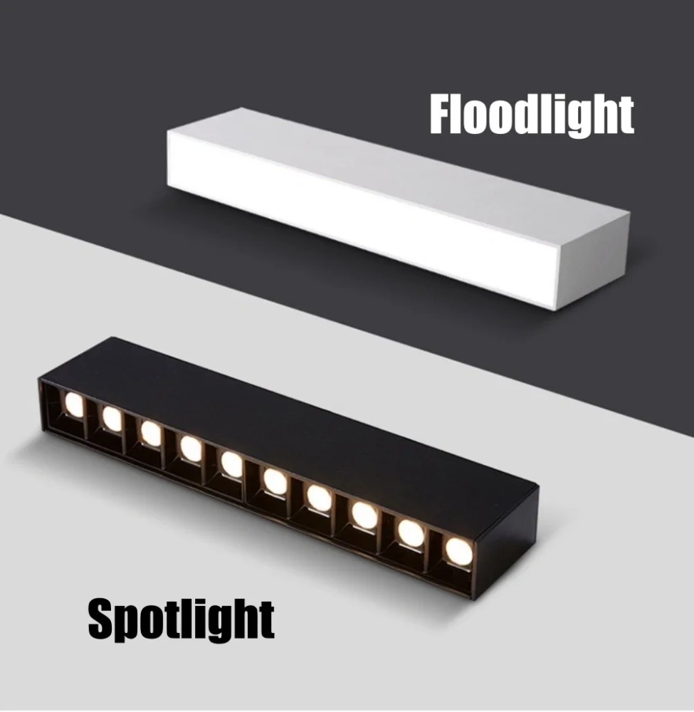 Anti-Glare Linear Surface Mounted Grille Line Lights 10W20W30W40W 110V 220V indoor Strip COB LED Ceiling Downlight and Spotlight