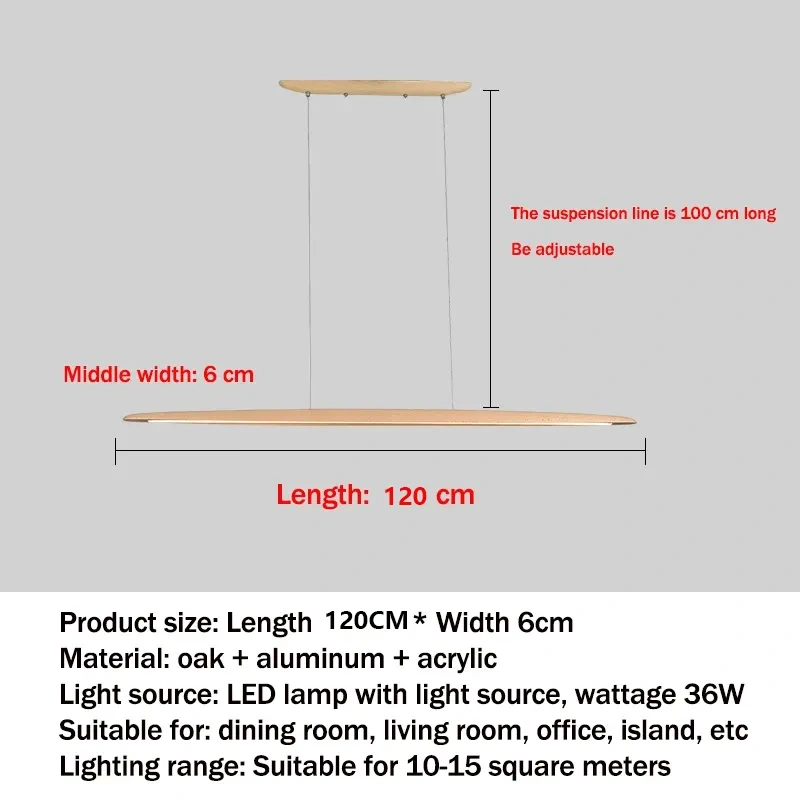 Modern Wooden Pendant Light LED Long Linear Hanging Lamp for Kitchen Island Office Bar Dining Living Room Lighting