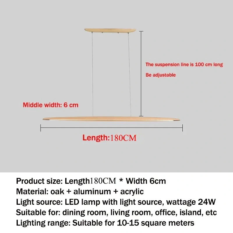 Modern Wooden Pendant Light LED Long Linear Hanging Lamp for Kitchen Island Office Bar Dining Living Room Lighting