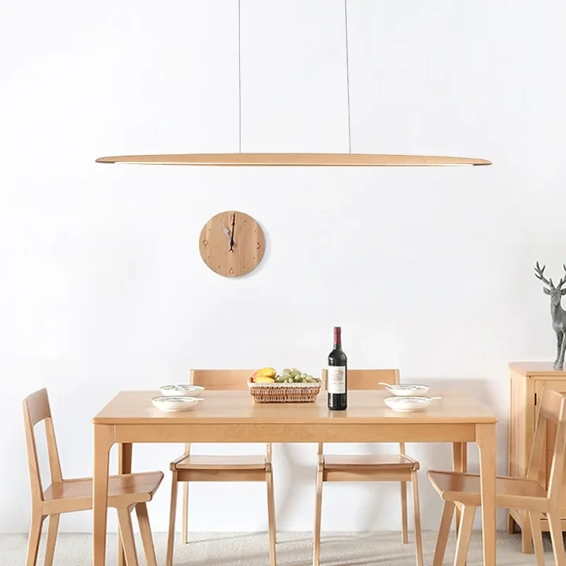 Modern Wooden Pendant Light LED Long Linear Hanging Lamp for Kitchen Island Office Bar Dining Living Room Lighting