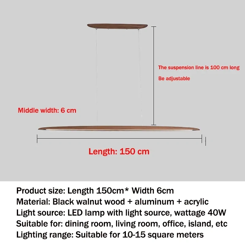 Modern Wooden Pendant Light LED Long Linear Hanging Lamp for Kitchen Island Office Bar Dining Living Room Lighting