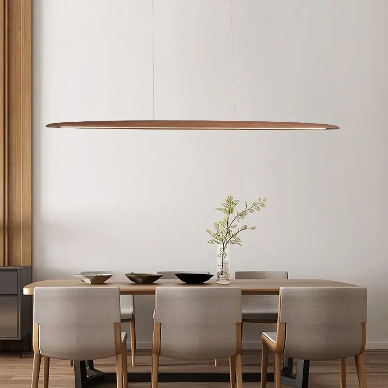 Modern Wooden Pendant Light LED Long Linear Hanging Lamp for Kitchen Island Office Bar Dining Living Room Lighting