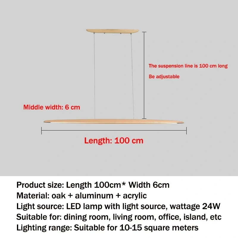 Modern Wooden Pendant Light LED Long Linear Hanging Lamp for Kitchen Island Office Bar Dining Living Room Lighting