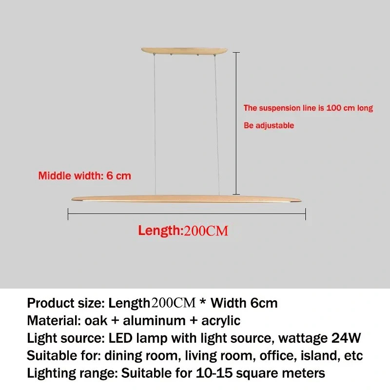 Modern Wooden Pendant Light LED Long Linear Hanging Lamp for Kitchen Island Office Bar Dining Living Room Lighting