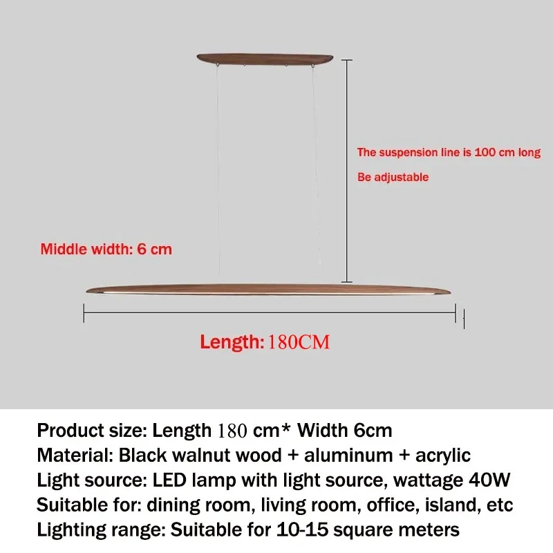 Modern Wooden Pendant Light LED Long Linear Hanging Lamp for Kitchen Island Office Bar Dining Living Room Lighting