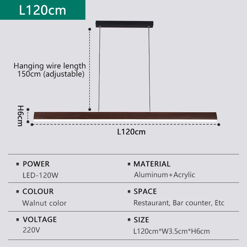Modern Walnut Wood Long Bar Pendant Lights Dining Room Kitchen Island Adjustable Height Hanging Light Living Room Droplight