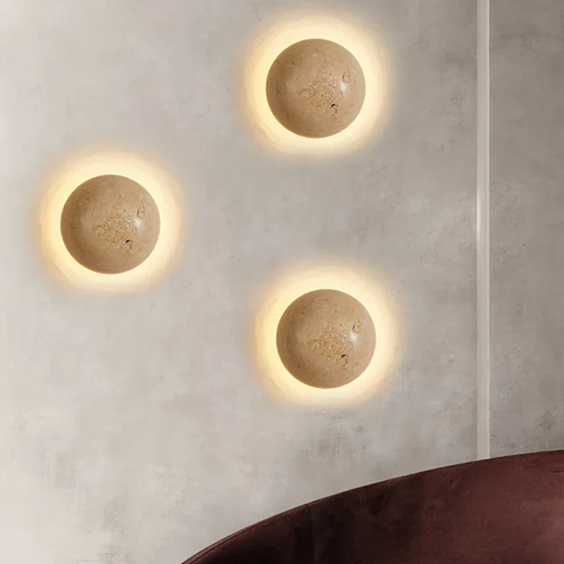Nordic Travertine Limestone Wall Lamp Corridor Aisle Bedside Natural Yellow Cave Stone Stair Decoration LED Atmosphere Light