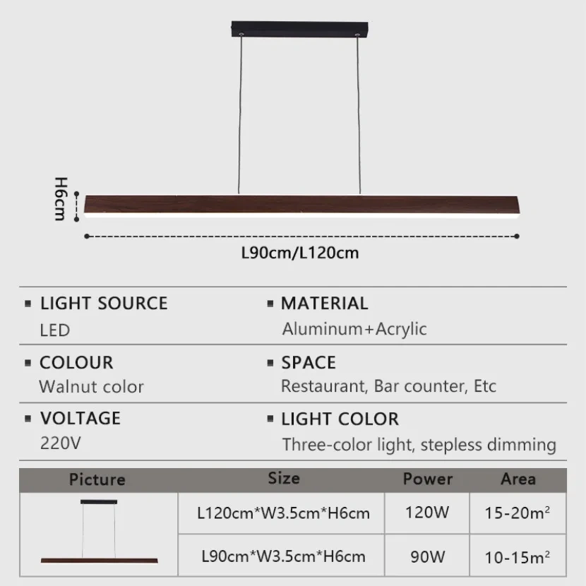 Modern Walnut Wood Long Bar Pendant Lights Dining Room Kitchen Island Adjustable Height Hanging Light Living Room Droplight