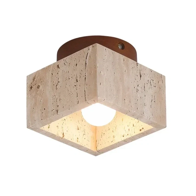 Square Stone Travertine Ceiling Lamp for Bedroom Corridor Foyer Hallway Staircase Walnut Wood Ceiling Indoor Lighting Fixture