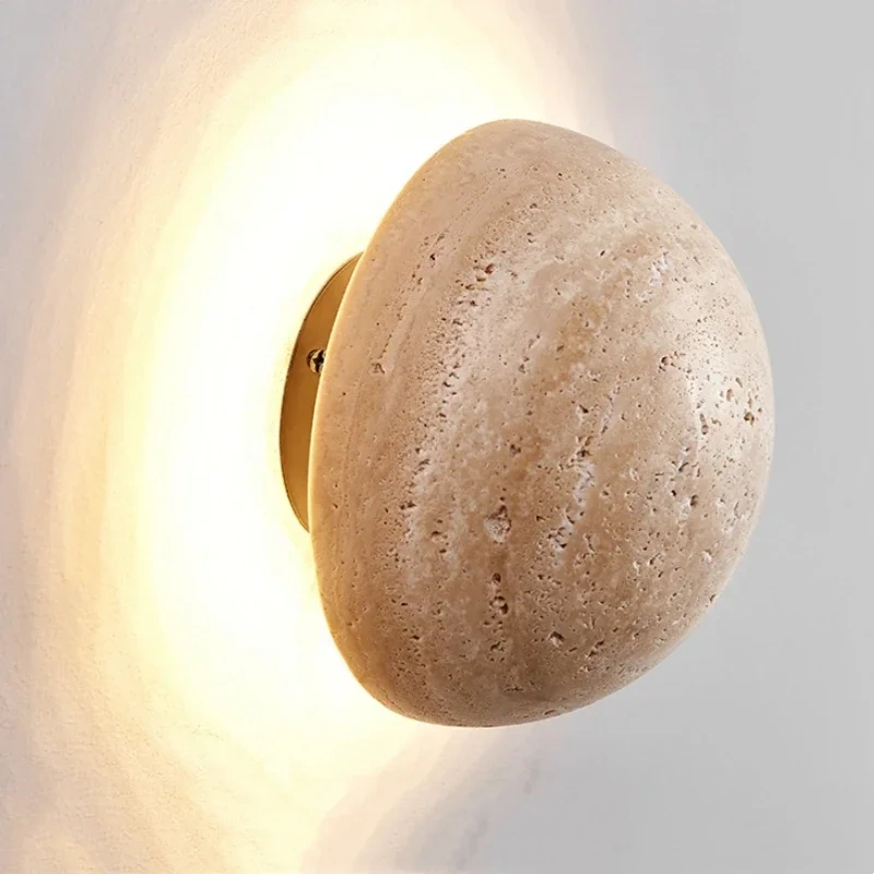 Nordic Travertine Limestone Wall Lamp Corridor Aisle Bedside Natural Yellow Cave Stone Stair Decoration LED Atmosphere Light