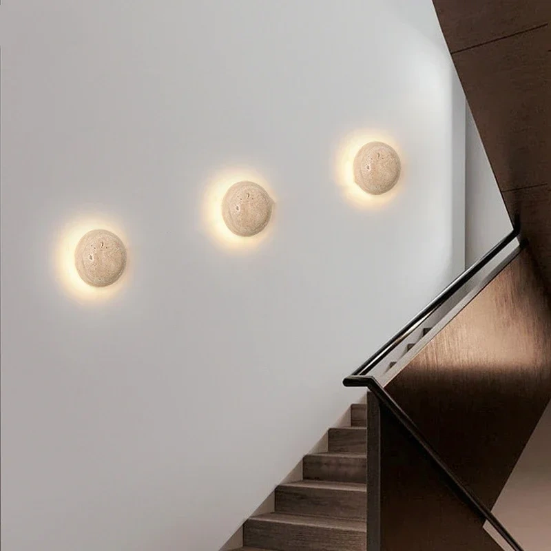Nordic Travertine Limestone Wall Lamp Corridor Aisle Bedside Natural Yellow Cave Stone Stair Decoration LED Atmosphere Light