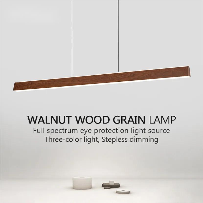 Modern Walnut Wood Long Bar Pendant Lights Dining Room Kitchen Island Adjustable Height Hanging Light Living Room Droplight