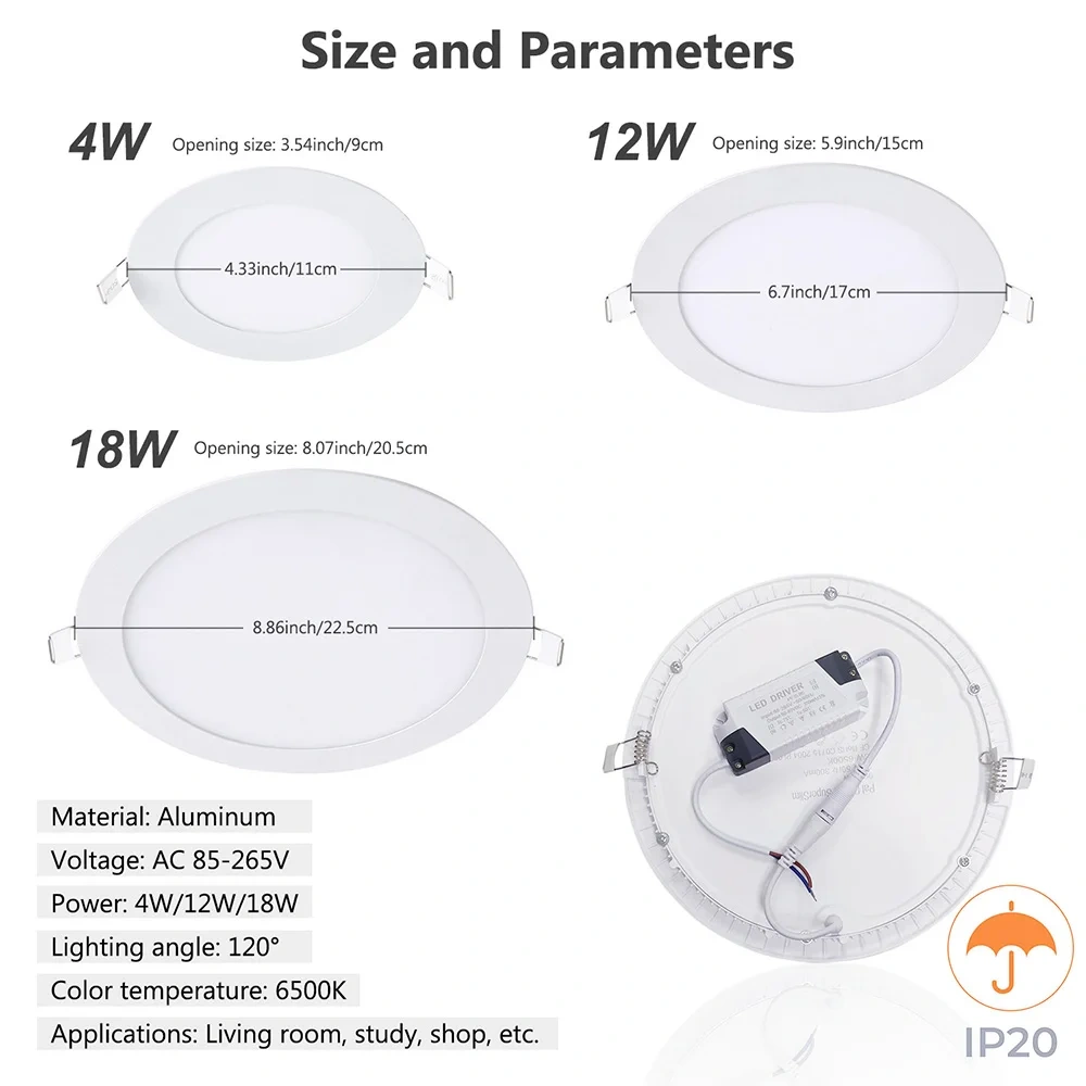 4W 12W 18W Round Downlight Living Room Recessed Ceiling Lamp AC85-265V LED Down Light Spotlight LED Ceiling Lights Cool White