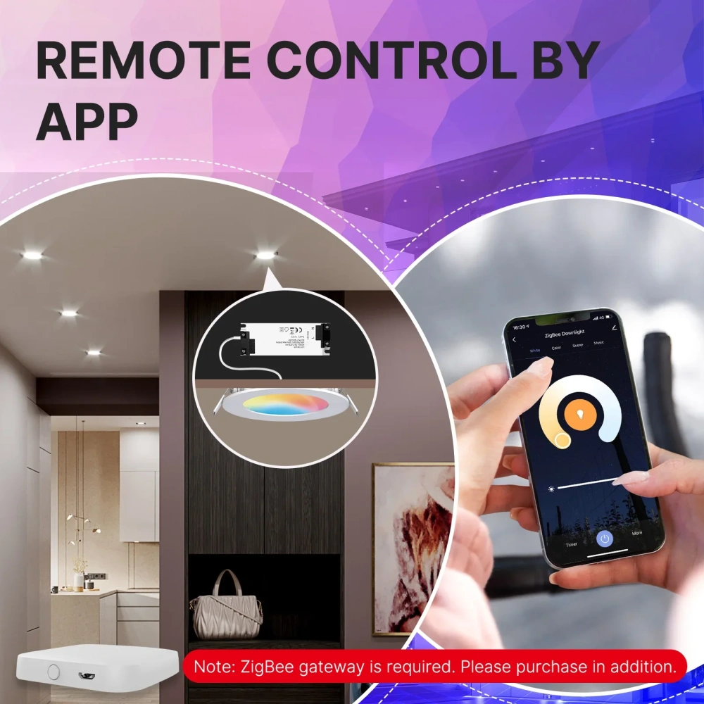 MOES ZigBee Downlight TuyaUltra thin tube lamp Spot Lamp 6W RGB Change Warm Cool Light Work with Alexa Google Home Smart Life