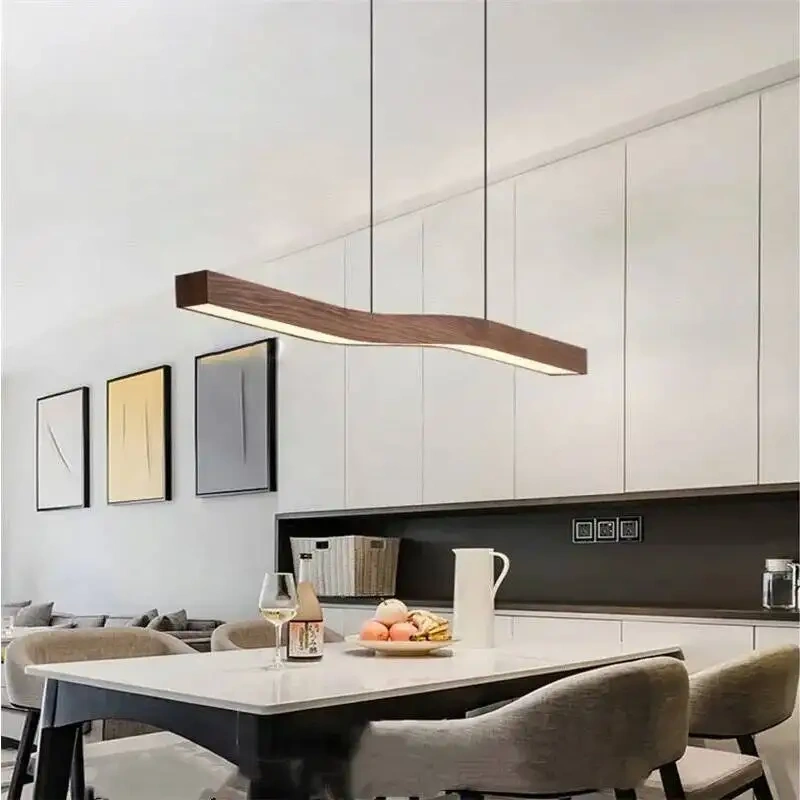 Retro Camur linear Pendant light walnut wood grain long strip lamps Restaurant Hanging Lamp Loft Artistic creativity dining room