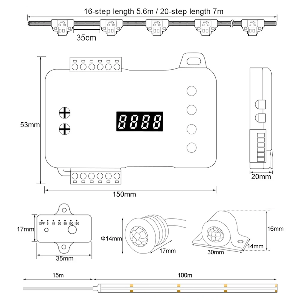 Body Motion Sensor RGB Stair Light Smart Controller Colorful House Stair Lighting Daylight PIR Sensor Easy Install Step Dimmer