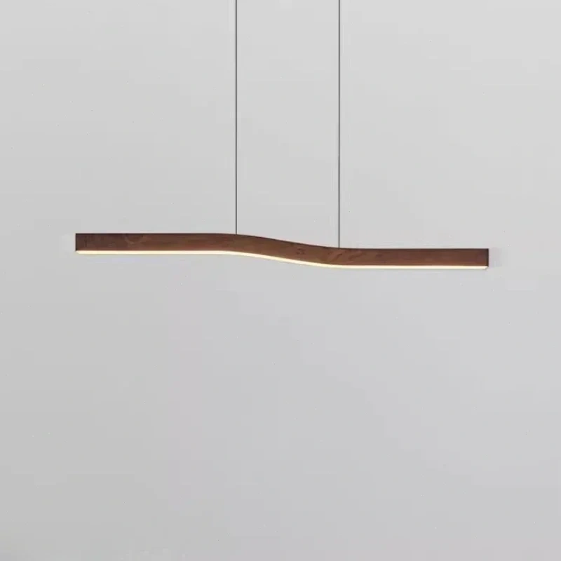 Retro Camur linear Pendant light walnut wood grain long strip lamps Restaurant Hanging Lamp Loft Artistic creativity dining room