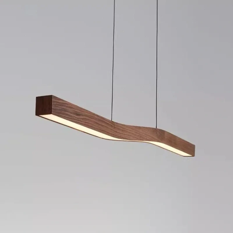 Retro Camur linear Pendant light walnut wood grain long strip lamps Restaurant Hanging Lamp Loft Artistic creativity dining room