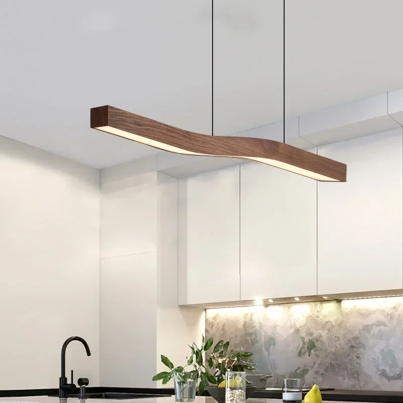 Retro Camur linear Pendant light walnut wood grain long strip lamps Restaurant Hanging Lamp Loft Artistic creativity dining room