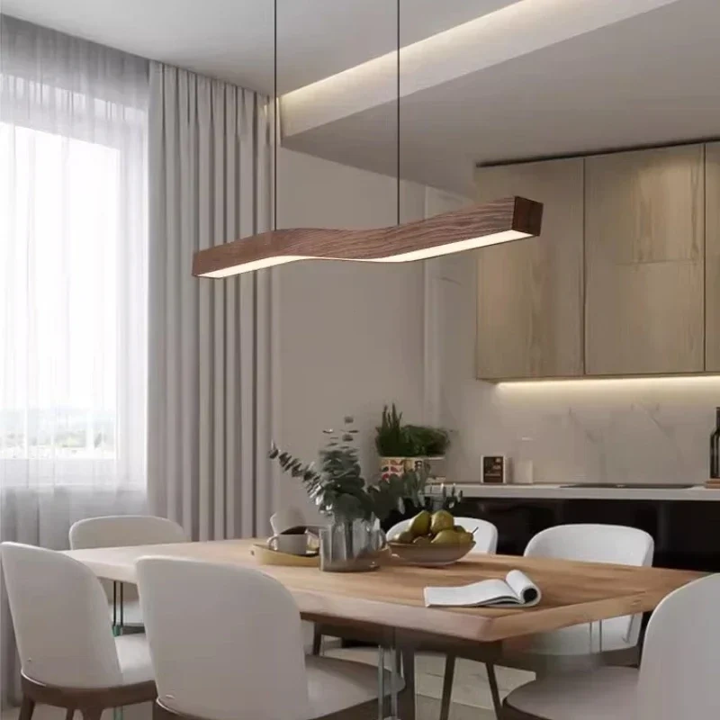 Retro Camur linear Pendant light walnut wood grain long strip lamps Restaurant Hanging Lamp Loft Artistic creativity dining room