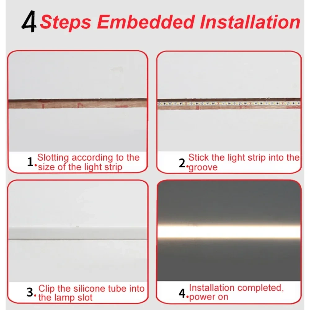DIY Recessed LED Neon Tube Silicone Gel Covering Flexible Embedded Soft Diffuser Linear White 1M-15M for COB 5050 2835 LED Strip