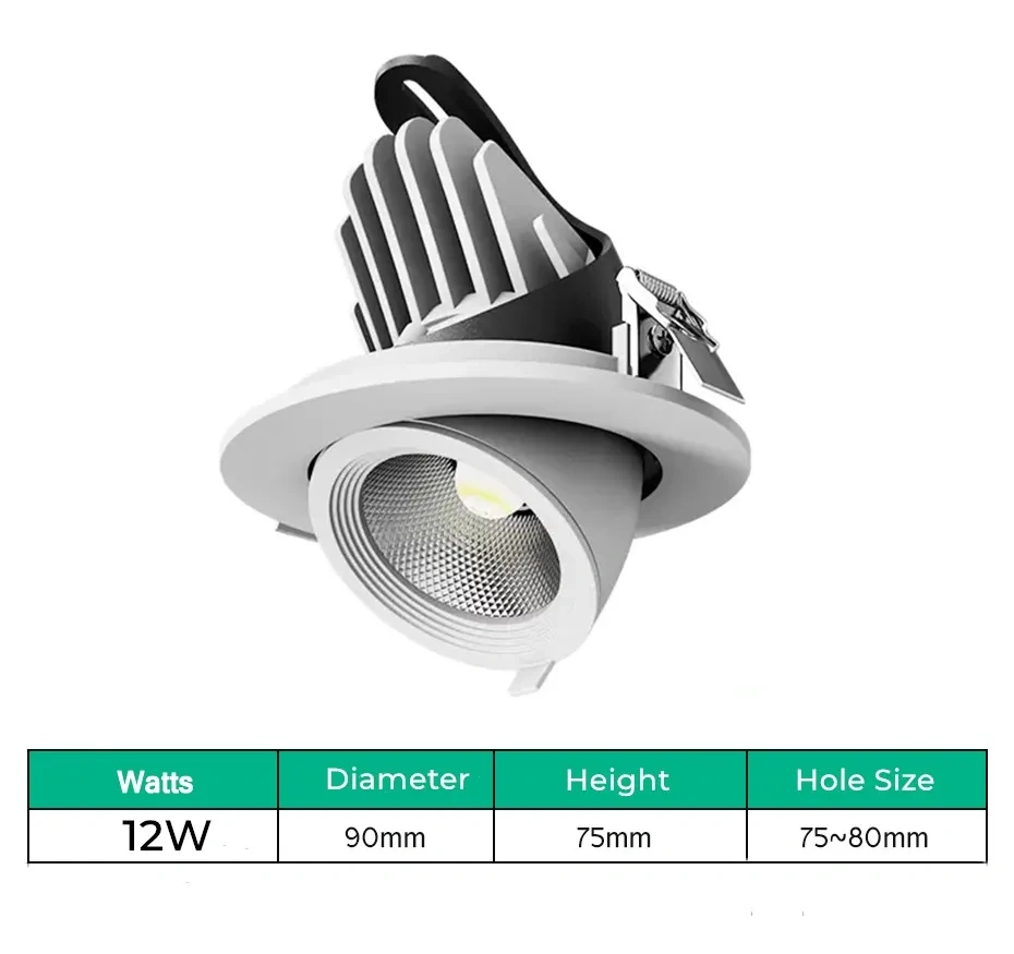Dimmable Led Downlight 7W 12W 15W Adjustable Recessed Ceiling Lamps Spotlight AC110V 220V for indoor home LED Spot lights