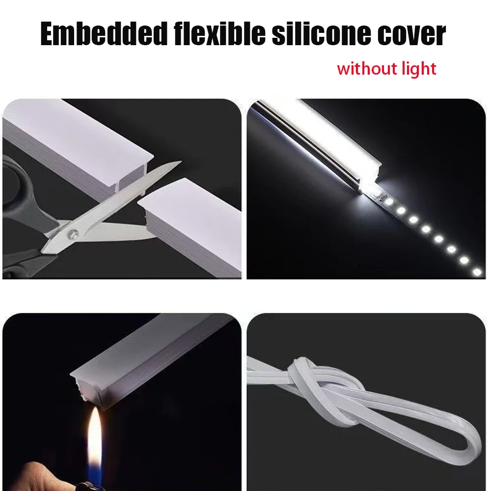 DIY Recessed LED Neon Tube Silicone Gel Covering Flexible Embedded Soft Diffuser Linear White 1M-15M for COB 5050 2835 LED Strip