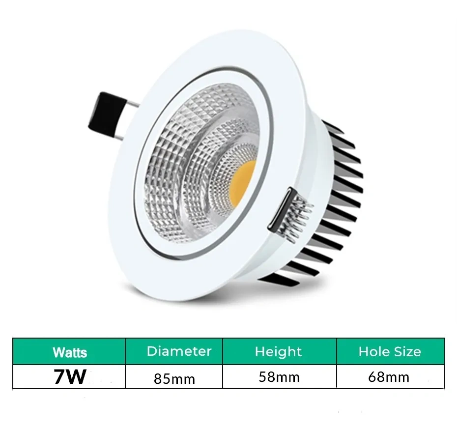 Dimmable Led Downlight 7W 12W 15W Adjustable Recessed Ceiling Lamps Spotlight AC110V 220V for indoor home LED Spot lights