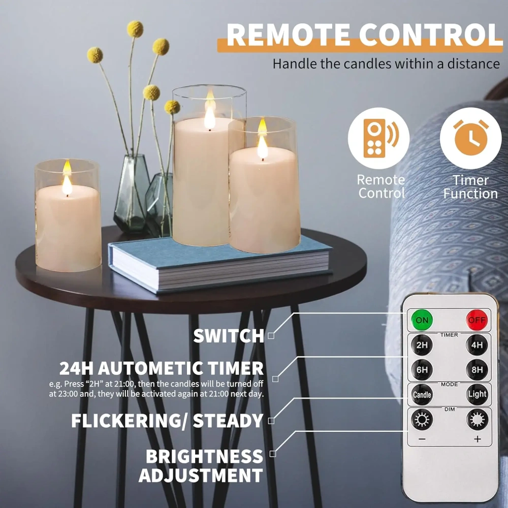 3PCS Flickering Flameless Candles with Remote Control and Timer Battery Operated LED Candles for Romantic Ambience Home Decor