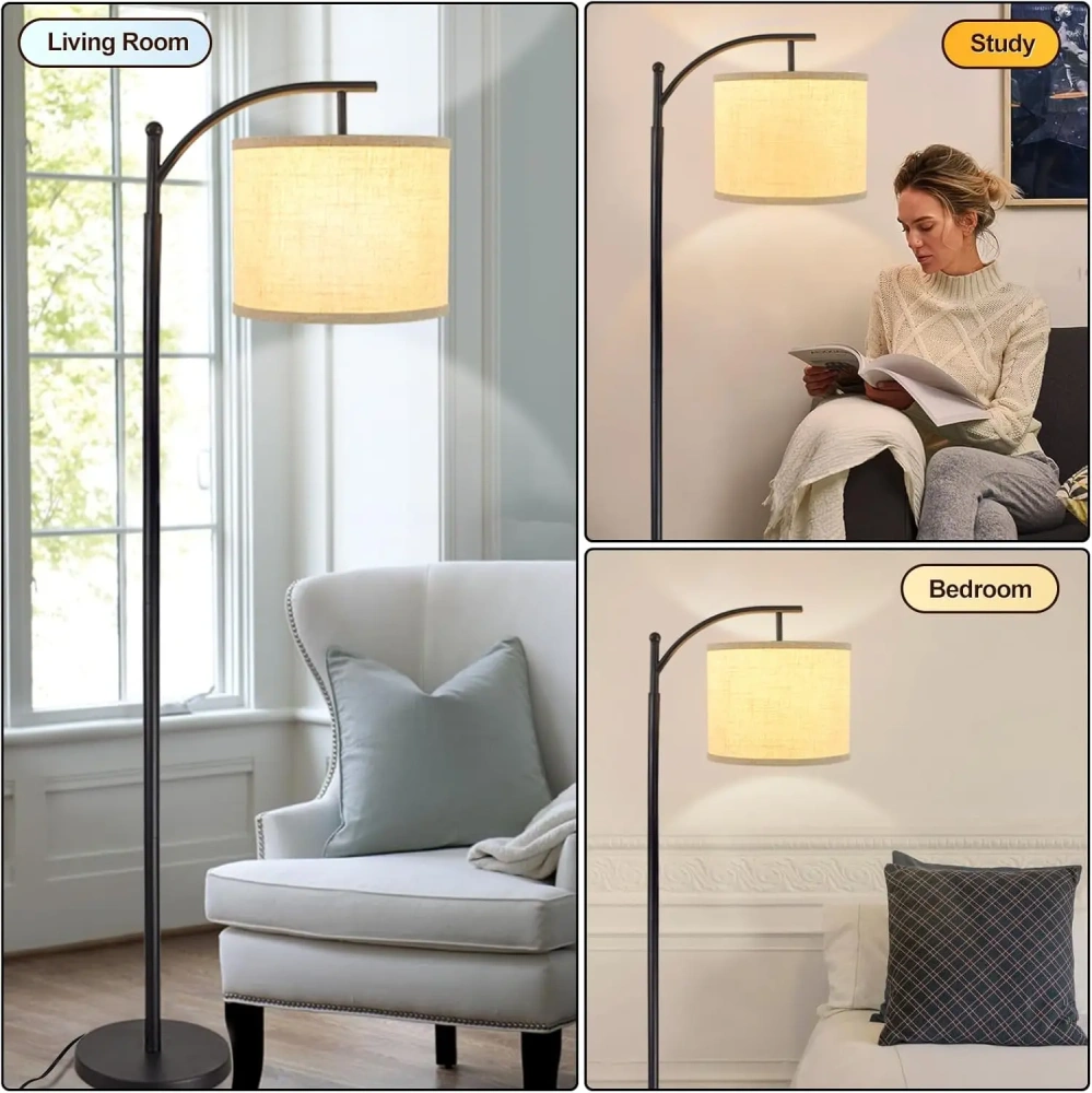 Arc Floor Lamp Modern Floor Lamp with 3 Color Temperatures Bulb Standing Lamps with Adjustable Hanging Lampshade for Living Room