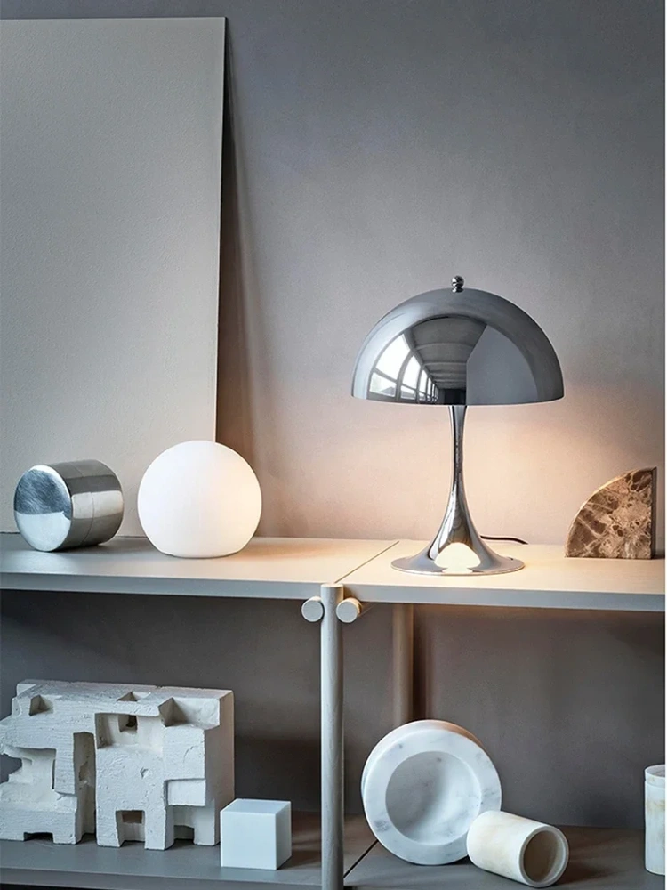 Mushroom Table Lamp Denmark Chrome Desk Light with E27 Changeable Bulb for Bedroom Living Room