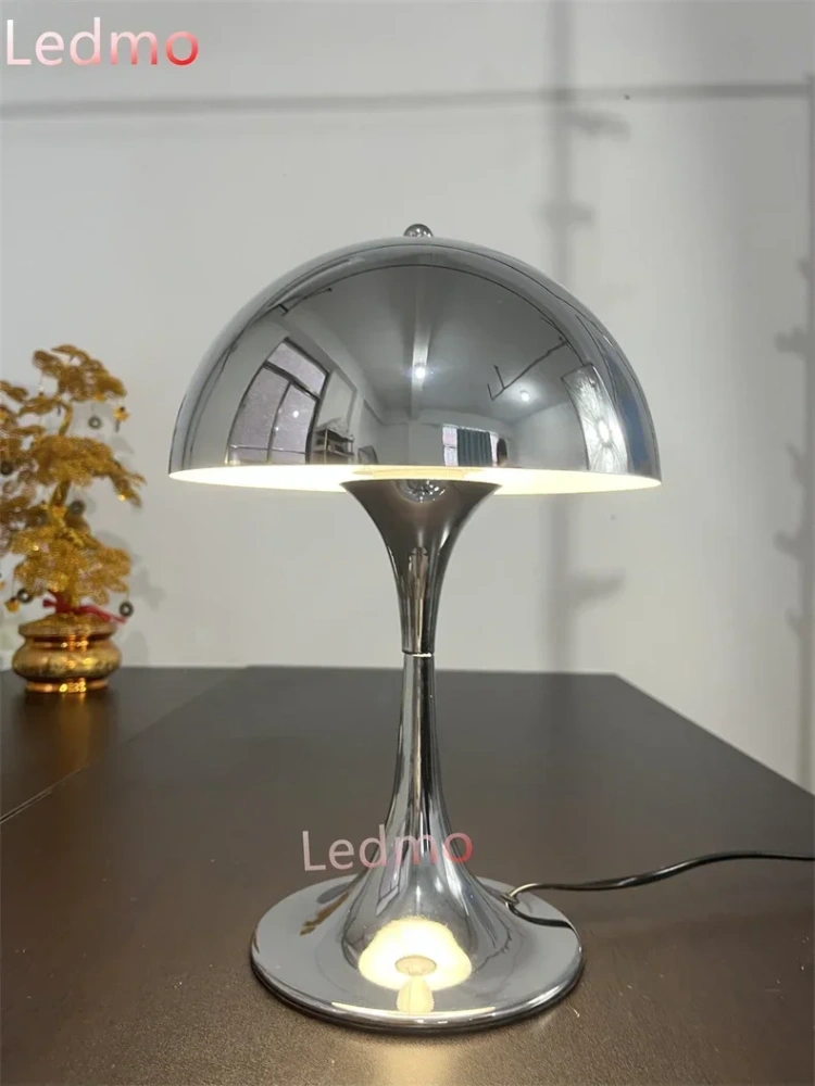 Mushroom Table Lamp Denmark Chrome Desk Light with E27 Changeable Bulb for Bedroom Living Room