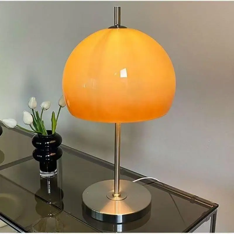 Art Living Room Retro Glass Warm Table Lamp Gradient Orange Mushroom Bauhaus Led Floor Lamp Living Room Bedroom Atmosphere Lamp