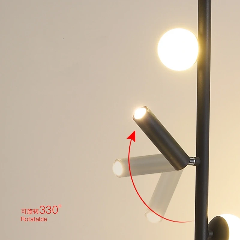 Nordic Led Floor Lamp Vertical Pole with Acrylic Ball and Spotlight