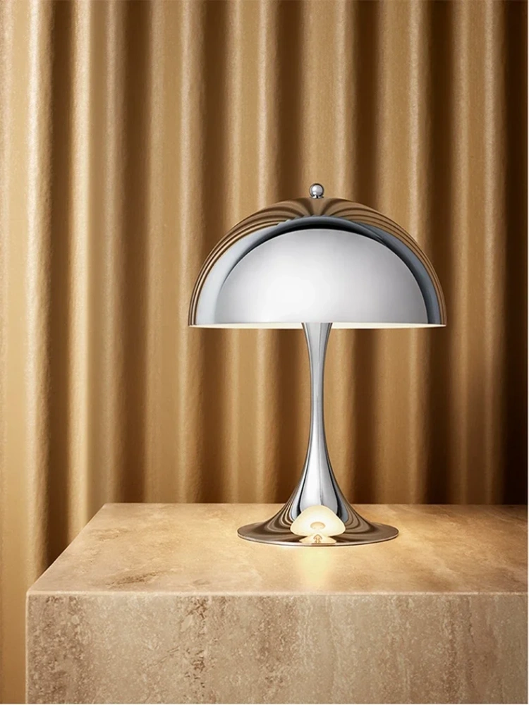 Mushroom Table Lamp Denmark Chrome Desk Light with E27 Changeable Bulb for Bedroom Living Room