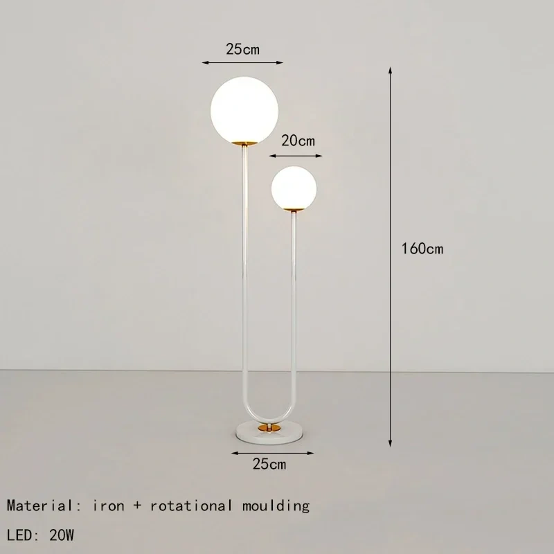 Nordic Double Headed Floor Lamp, Postmodern Minimalist Living Room Magic Bean Glass Round Ball Light Luxury Bedroom Bedside Lamp